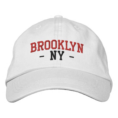 BROOKLYN NY Preppy Red Black on White Embroidered Baseball Cap
