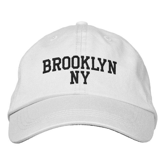 BROOKLYN NY Simple Black on White Embroidered Baseball Cap (Front)