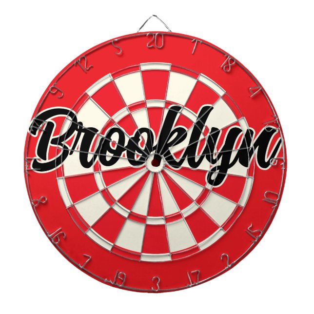 Brooklyn nyc editable text Black Red White Retro Dart Board (Front)