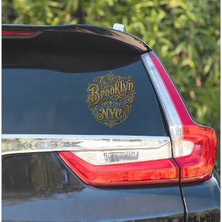 Brooklyn NYC Ornate Gold Filigree Typography Art Sticker