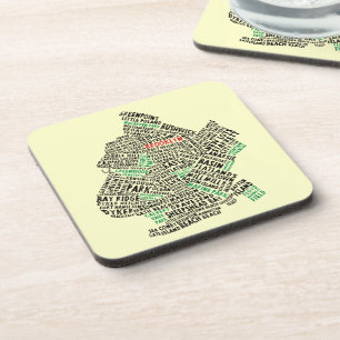 Brooklyn NYC Typography Map Beverage Coaster