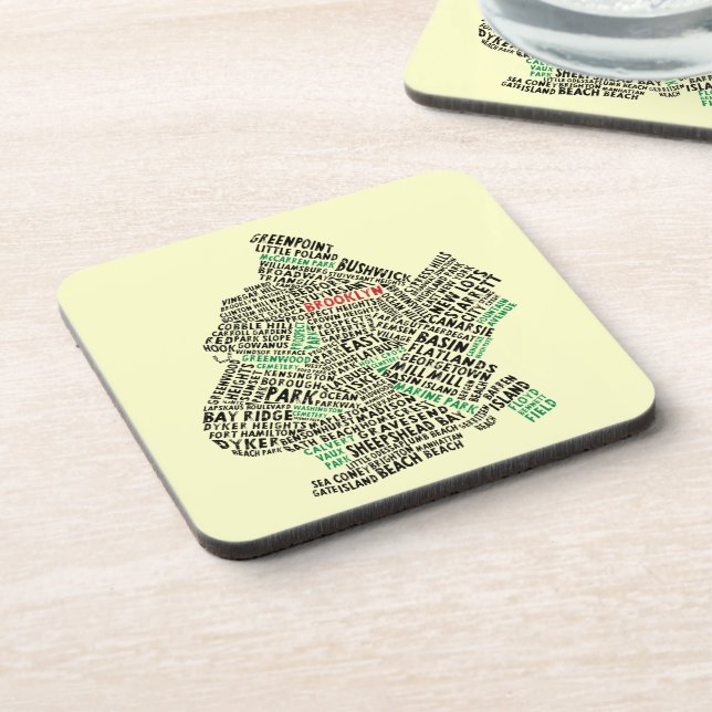 Brooklyn NYC Typography Map Beverage Coaster (Left Side)