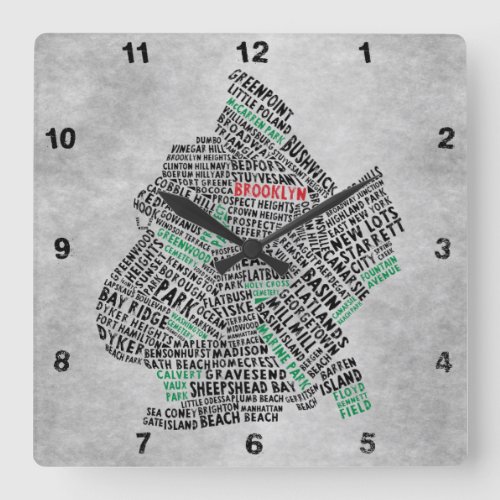 Brooklyn NYC Typography Map Clock