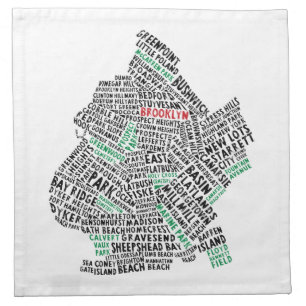 Brooklyn NYC Typography Map Cloth Napkin