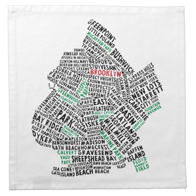 Brooklyn NYC Typography Map Cloth Napkin (Front)