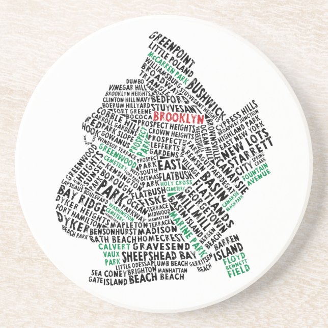 Brooklyn NYC Typography Map Drink Coaster (Front)