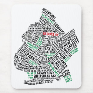Brooklyn NYC Typography Map Mouse Pad