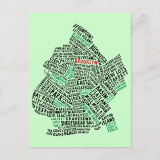 Brooklyn NYC Typography Map Postcard