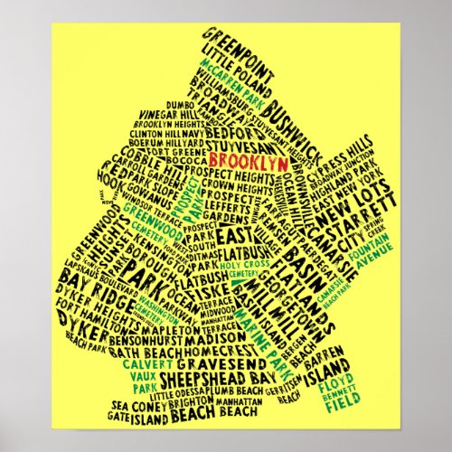 Brooklyn NYC Typography Map Poster