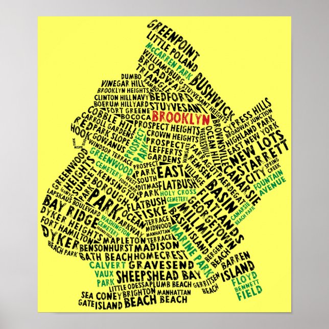 Brooklyn NYC Typography Map Poster (Front)