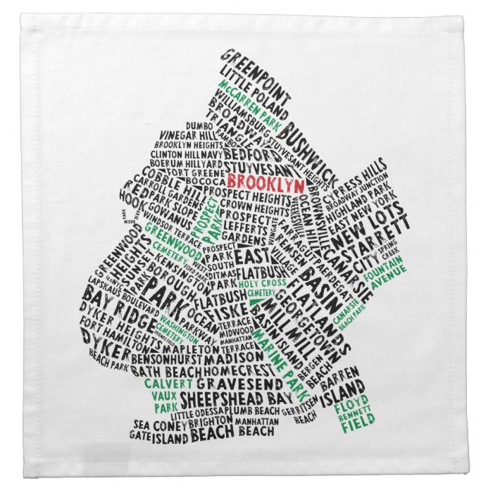 Brooklyn NYC Typography Map Printed Napkin