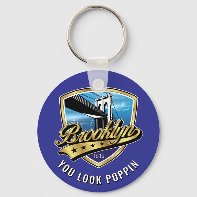 Brooklyn Shield and Swoosh Design Keychain (Front)