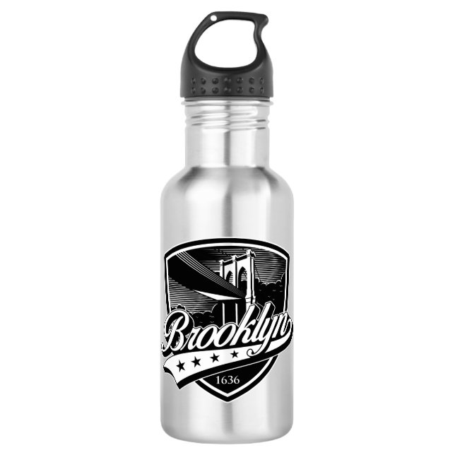 Brooklyn Shield with Swoosh Design Stainless Steel Water Bottle (Front)