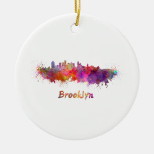 Brooklyn skyline in watercolor ceramic ornament