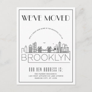 Brooklyn Skyline Modern Deco   Change of Address Announcement Postcard