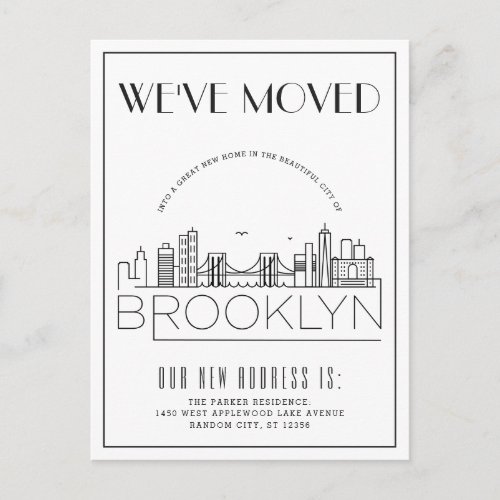  Brooklyn Skyline Modern Deco  Change of Address Announcement Postcard