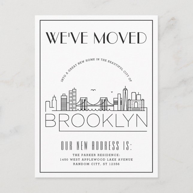  Brooklyn Skyline Modern Deco | Change of Address Announcement Postcard (Front)
