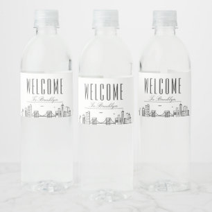 Brooklyn Skyline   Welcome Message Water Bottle Label