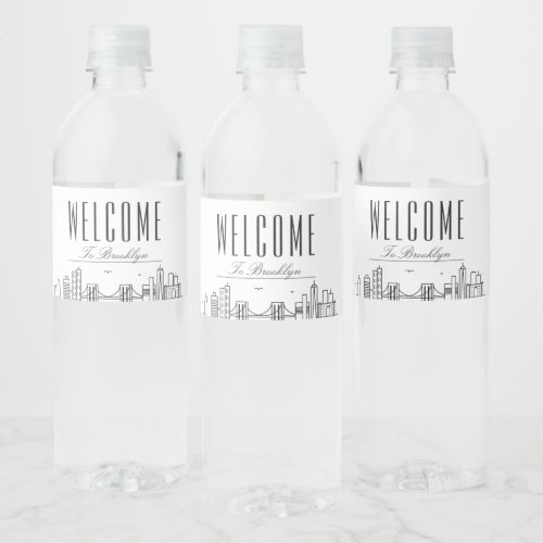 Brooklyn Skyline  Welcome Message Water Bottle Label