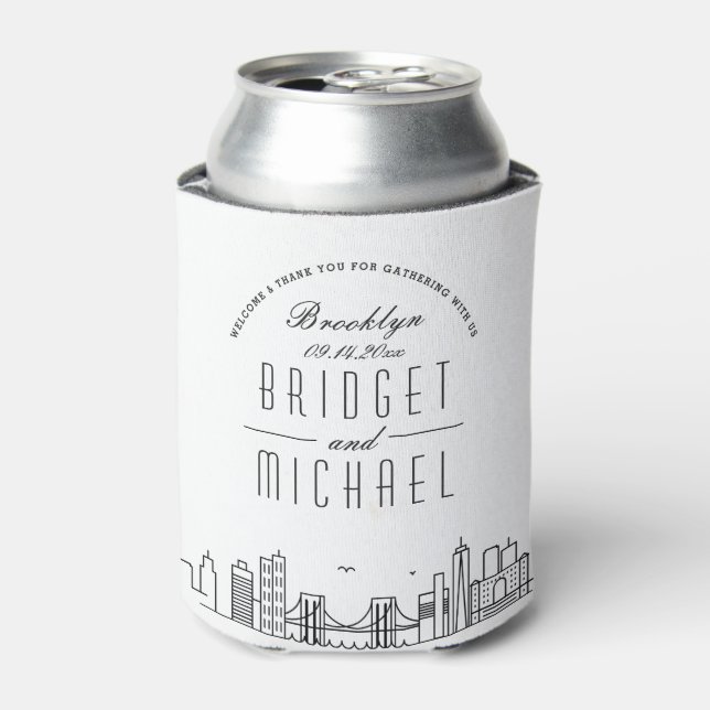 Brooklyn Stylized Skyline | Wedding Can Cooler (Can Front)