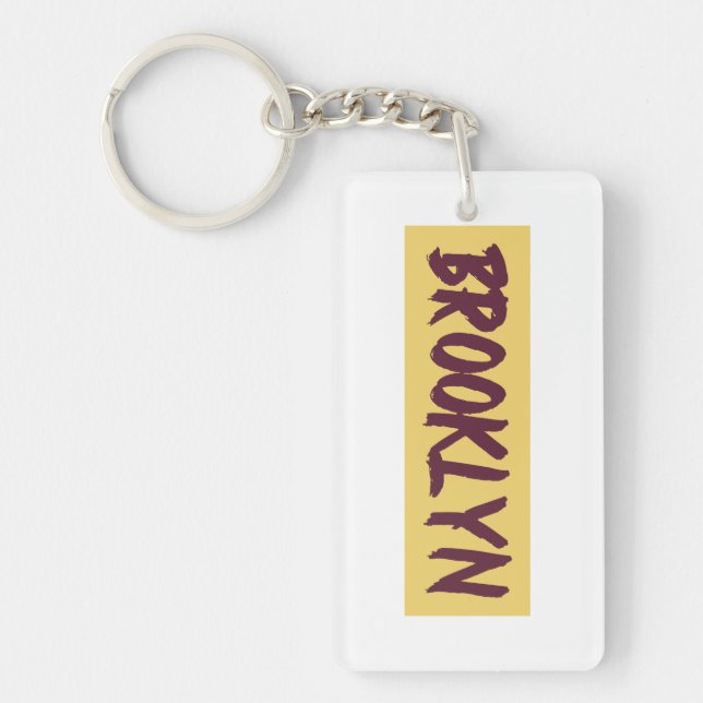 Brooklyn Text Base Design on Yellow Background Keychain (Front)