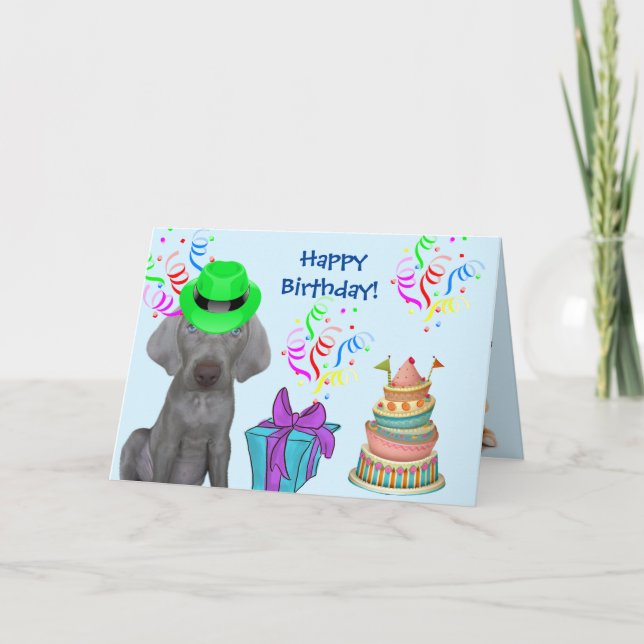 Brooklyn the Weimaraner's Birthday Blast in Blue Holiday Card (Front)