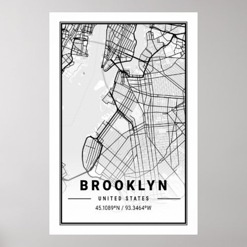 Brooklyn United States Cities Travel USA City Map Poster