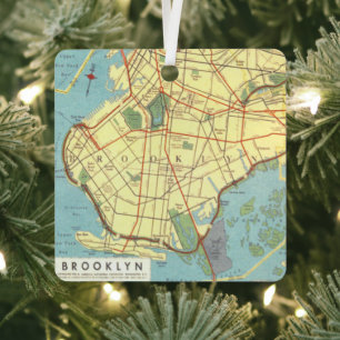 Brooklyn Vintage Map Metal Ornament