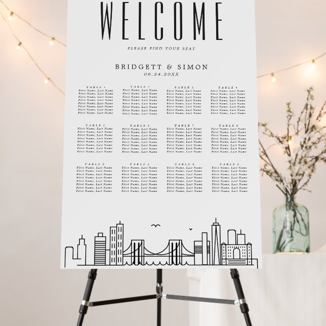 Brooklyn Wedding | 12 Table Seating Chart  Foam Board (In Situ (Stand))