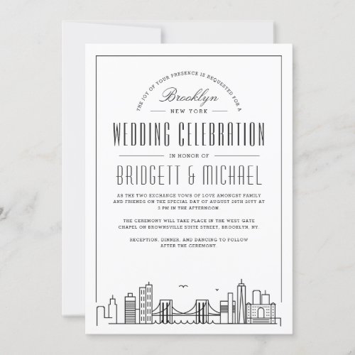 Brooklyn Wedding  Modern Deco City Skyline  Invitation