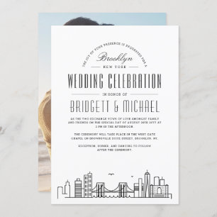 Brooklyn Wedding   Modern Deco Skyline  Invitation