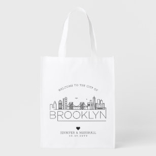 Brooklyn Wedding   Stylized Skyline Grocery Bag