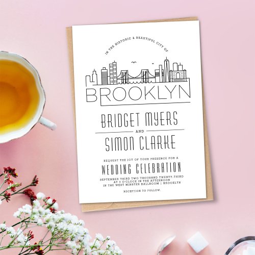 Brooklyn Wedding  Stylized Skyline Invitation