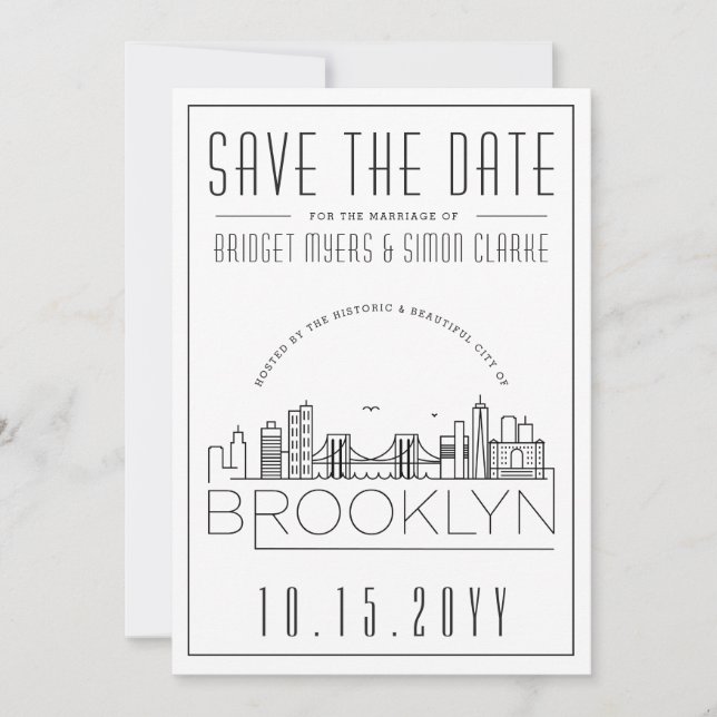 Brooklyn Wedding | Stylized Skyline Save the Date Invitation (Front)