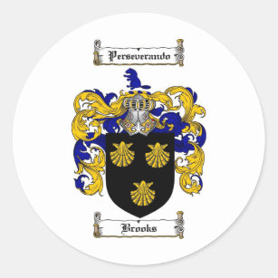 BROOKS FAMILY CREST -  BROOKS COAT OF ARMS CLASSIC ROUND STICKER