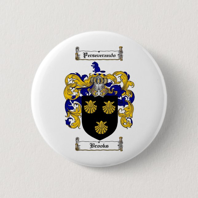 BROOKS FAMILY CREST -  BROOKS COAT OF ARMS PINBACK BUTTON (Front)