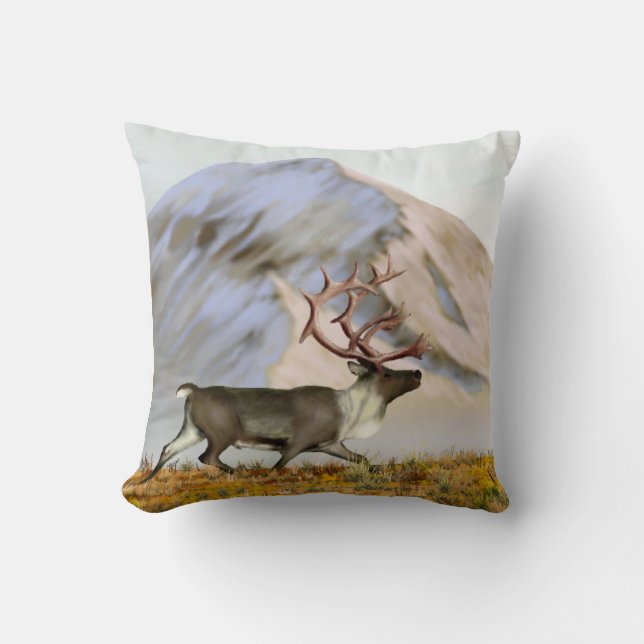 Brooks Range Caribou Throw Pillow (Front)