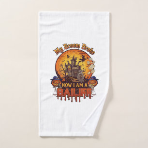 Broom Broke Bailiff Halloween Ghost Court Pumpkins Hand Towel