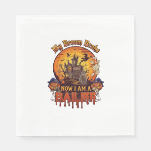 Broom Broke Bailiff Halloween Ghost Court Pumpkins Napkins