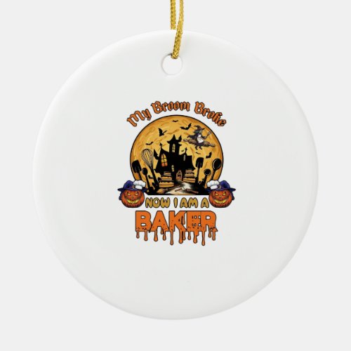 Broom Broke Baker Halloween Witch Chef Pumpkin_1 Ceramic Ornament