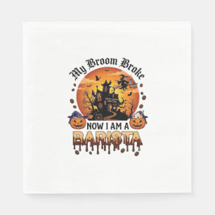 Broom Broke Barista Halloween Witch Coffee Pumpkin Napkins