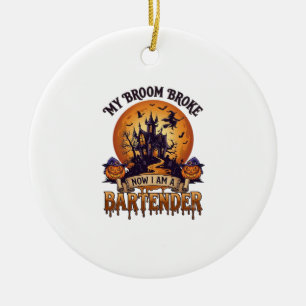 Broom Broke Bartender Halloween Haunted House Witc Ceramic Ornament