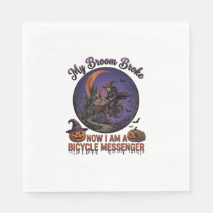 Broom Broke Bicycle Messenger Witch Halloween Moon Napkins