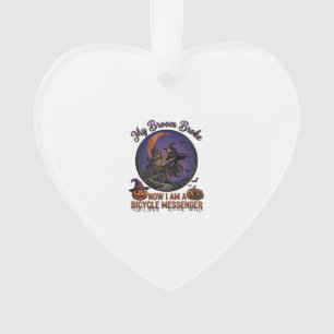 Broom Broke Bicycle Messenger Witch Halloween Moon Ornament