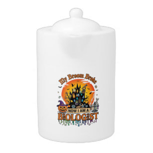 Broom Broke Biologist Halloween Haunted Castle Pum Teapot