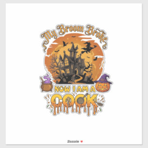 Broom Broke Cook Halloween Haunted House Cauldron Sticker
