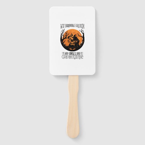 Broom Broke Cooking Witch Cauldron Full Moon Hand Fan
