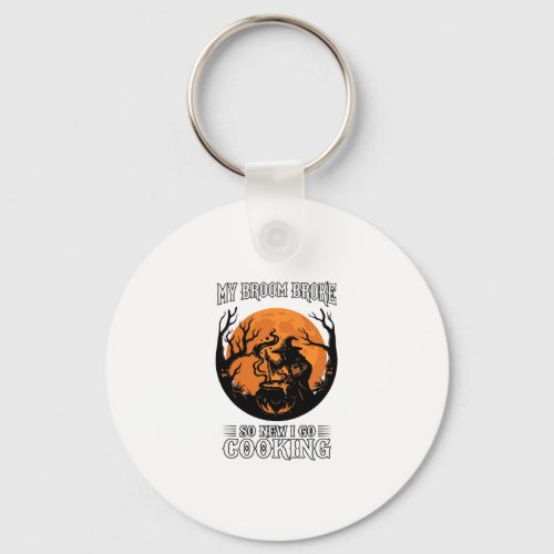 Broom Broke Cooking Witch Cauldron Full Moon Keychain