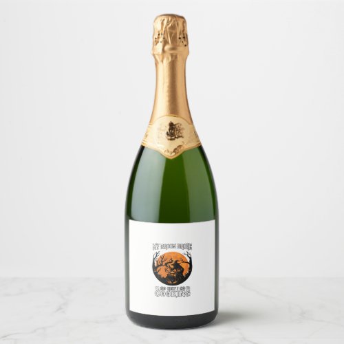 Broom Broke Cooking Witch Cauldron Full Moon Sparkling Wine Label