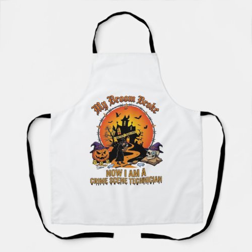 Broom Broke Crime Scene Technician Halloween Witch Apron